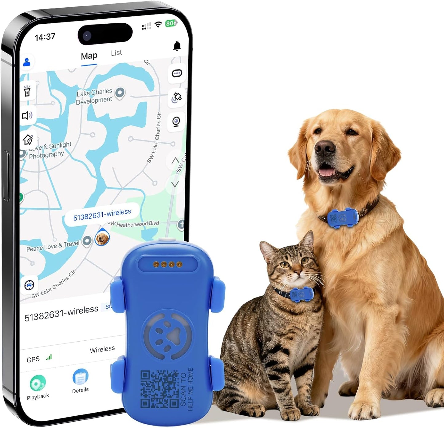 Dog GPS Tracker Real Time, Anti-Lost Pet Tracker With Geofence, Flash Light And Sound Alarm, Unlimited Distance Tracking, Fits Most Pet Collars, Subscription Required